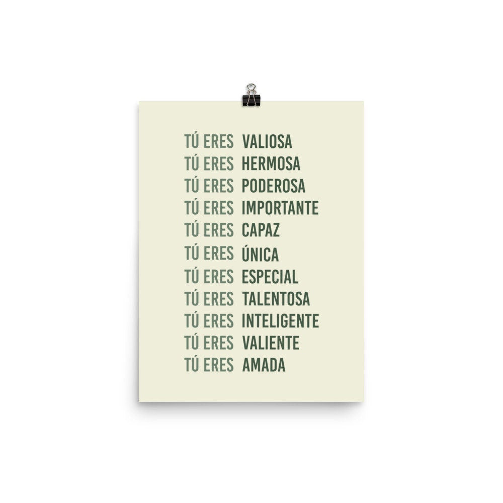 TÚ ERES AFIRMACIÓN | Green Physical Print | Latina Feminist Poster, Empowered Women Print, Latina Girl Room