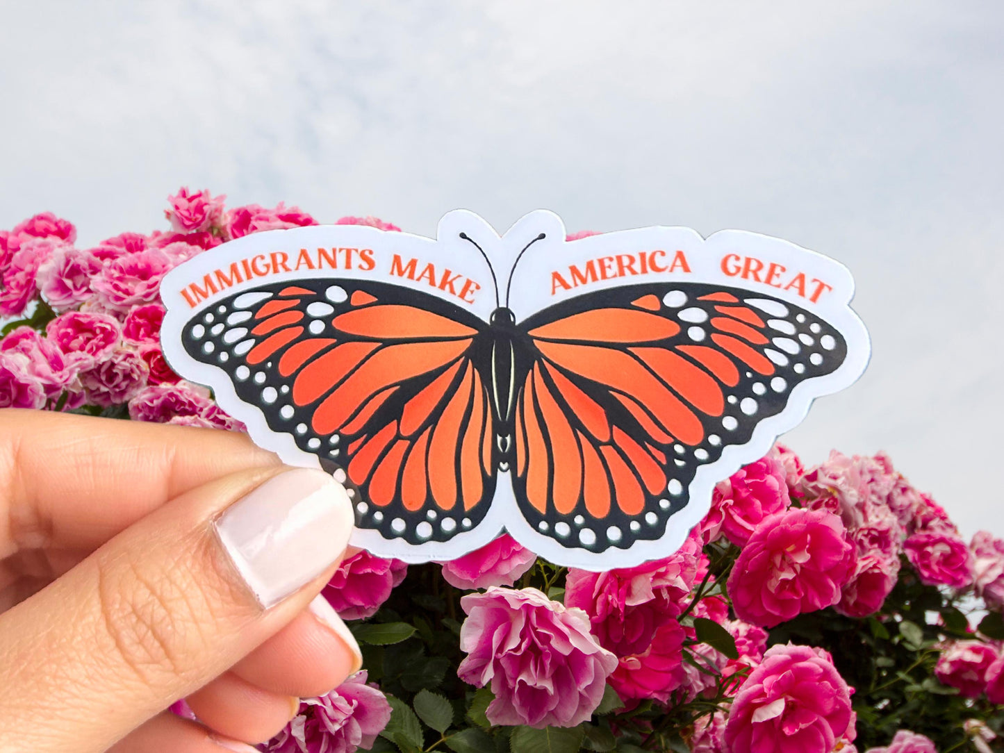 Immigrants Make America Great Butterfly Sticker | Mexico Art, Migrant Sticker, Latino Art, Immigrant Art, Indigenous Art, Monarch Sticker