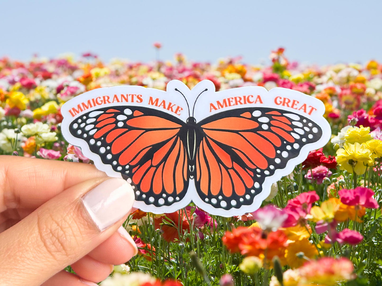 Immigrants Make America Great Butterfly Sticker | Mexico Art, Migrant Sticker, Latino Art, Immigrant Art, Indigenous Art, Monarch Sticker