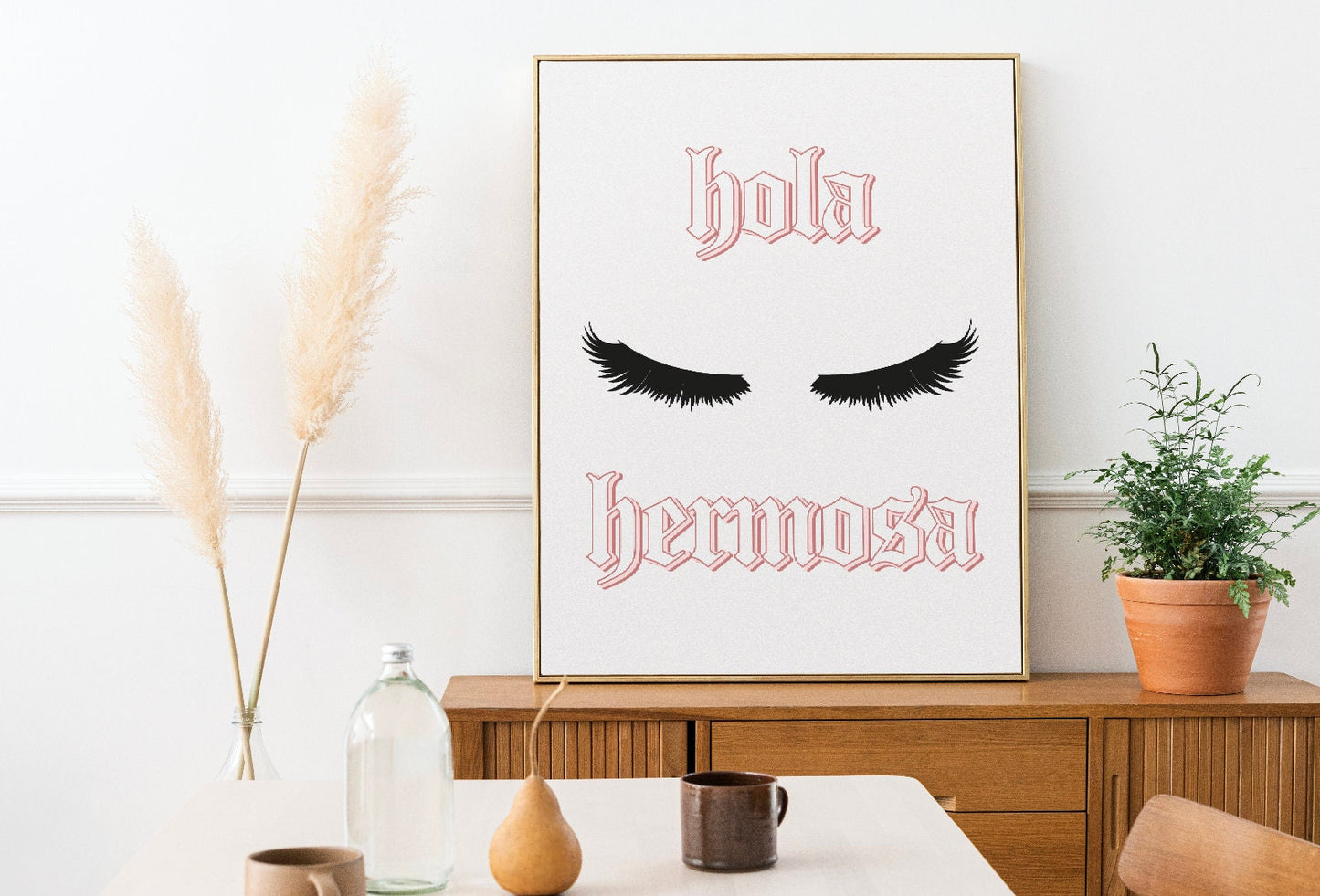 Hola Hermosa Pink Lashes Printable Art | Latina Home Decor, Wall Art, Bathroom Decor, Closet Decor, Dorm Decor, Girls Bedroom Wall Poster