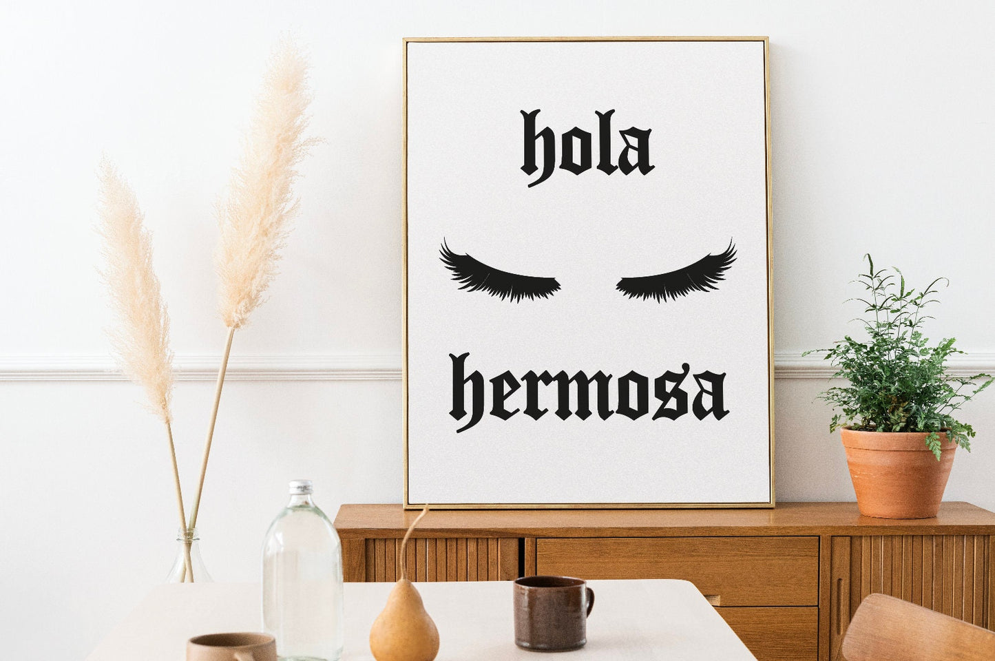 Hola Hermosa Black Lashes Printable Art | Latina Home Decor, Wall Art, Bathroom Decor, Closet Decor, Dorm Decor, Girls Bedroom Wall Poster