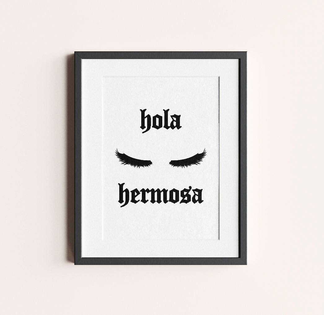 Hola Hermosa Black Lashes Printable Art | Latina Home Decor, Wall Art, Bathroom Decor, Closet Decor, Dorm Decor, Girls Bedroom Wall Poster