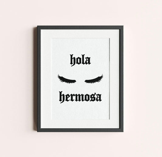 Hola Hermosa Black Lashes Printable Art | Latina Home Decor, Wall Art, Bathroom Decor, Closet Decor, Dorm Decor, Girls Bedroom Wall Poster