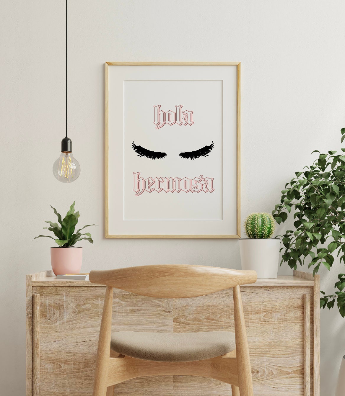 Hola Hermosa Pink Lashes Printable Art | Latina Home Decor, Wall Art, Bathroom Decor, Closet Decor, Dorm Decor, Girls Bedroom Wall Poster