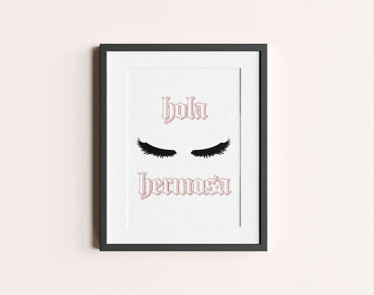 Hola Hermosa Pink Lashes Printable Art | Latina Home Decor, Wall Art, Bathroom Decor, Closet Decor, Dorm Decor, Girls Bedroom Wall Poster