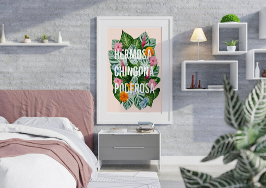 Hermosa Chingona Poderosa Floral Spanish Quote/ Mexico Art, Latina Art, Mexico Wall Art, Latinx Art, Latina Wall Art, Latina Art Print
