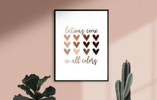 Latinas Come In All Colors | Latinas In Color, Latina Feminist Poster, Latina Pride Wall Art, Brown Girl Power Art, Latina Girl Room, Latina