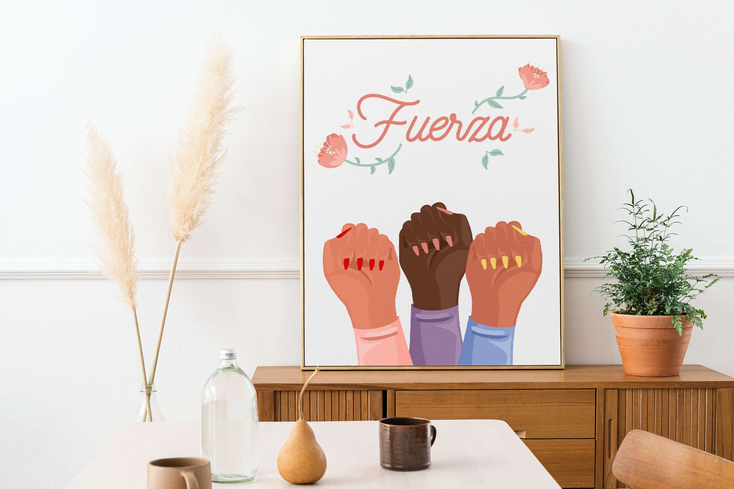 Fuerza Digital Wall Art Print | Instant Download, Brown Girl Art, Inspirational Latina Print, Home, Dorm, Decor, Feminist Quote, Minimalist