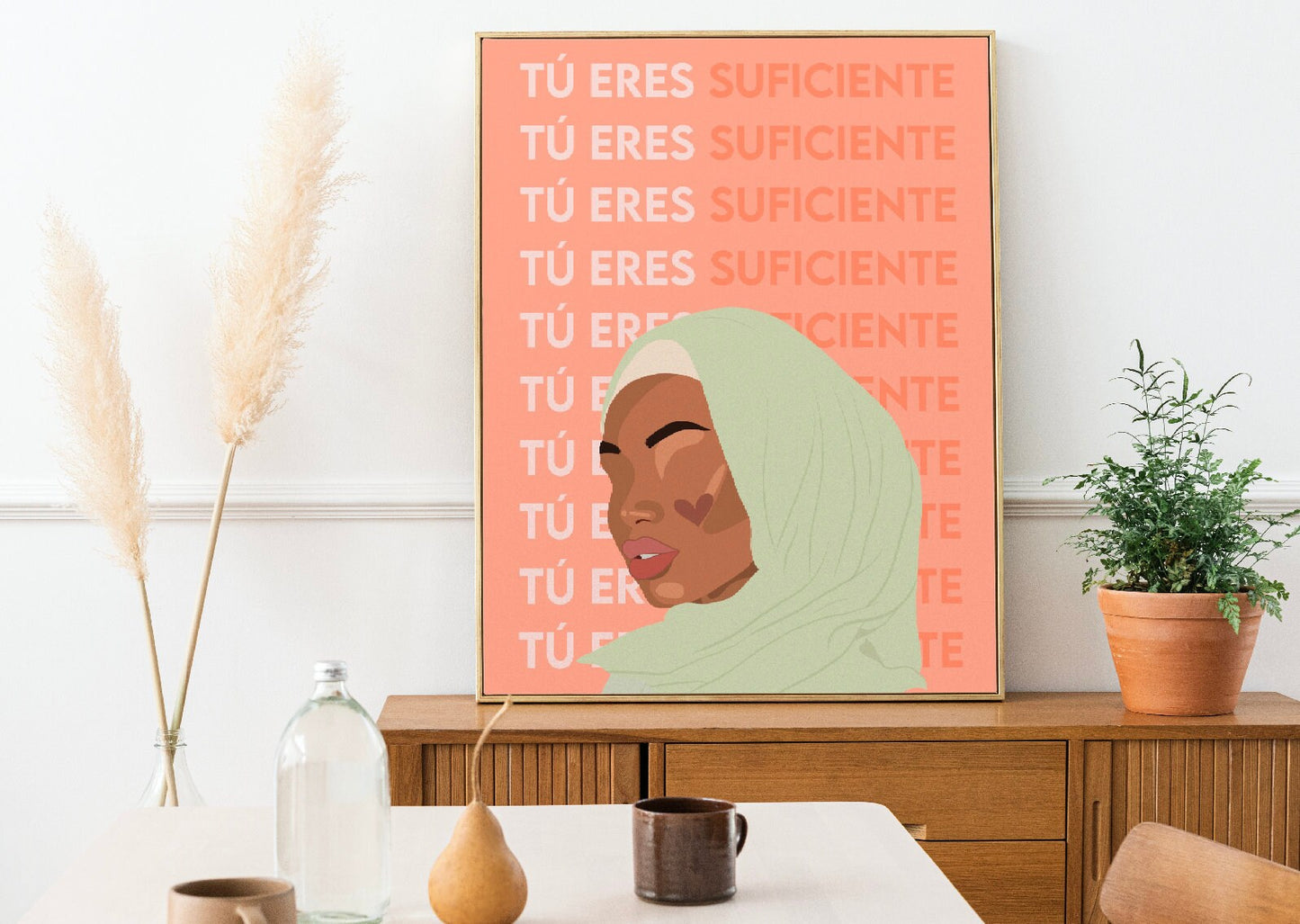 Tú Eres Suficiente | You Are Enough | Latina Feminist Art, Female Portrait Print, Empowered Women Poster, Muslim Woman Art