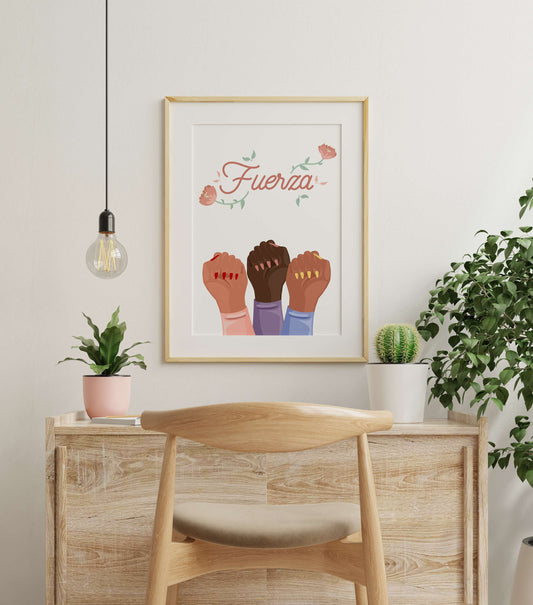 Fuerza Digital Wall Art Print | Instant Download, Brown Girl Art, Inspirational Latina Print, Home, Dorm, Decor, Feminist Quote, Minimalist