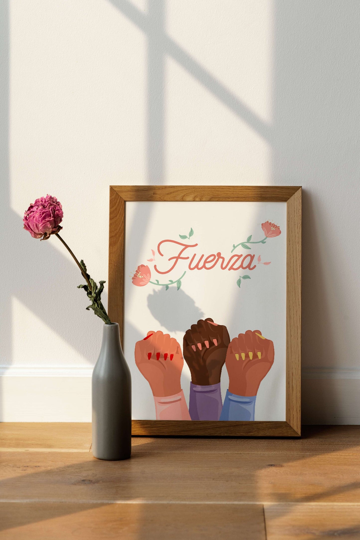 Fuerza Digital Wall Art Print | Instant Download, Brown Girl Art, Inspirational Latina Print, Home, Dorm, Decor, Feminist Quote, Minimalist