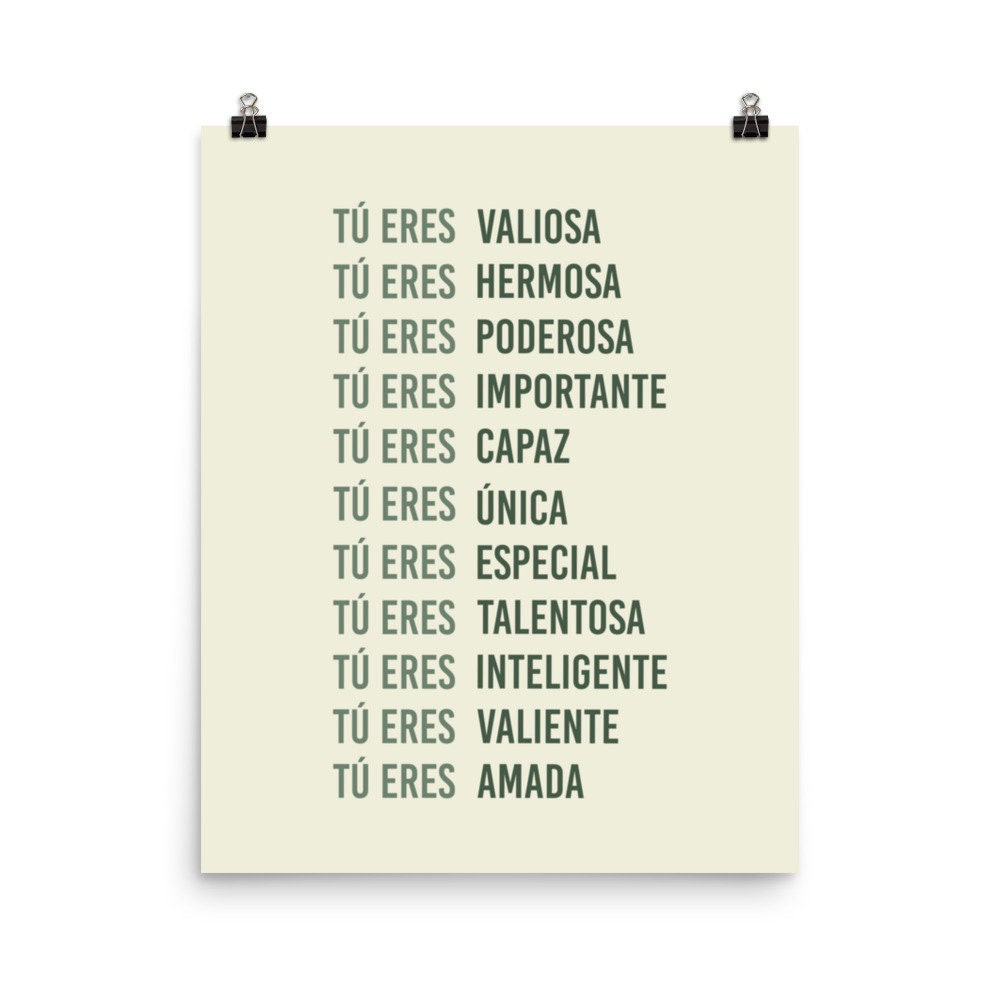 TÚ ERES AFIRMACIÓN | Green Physical Print | Latina Feminist Poster, Empowered Women Print, Latina Girl Room