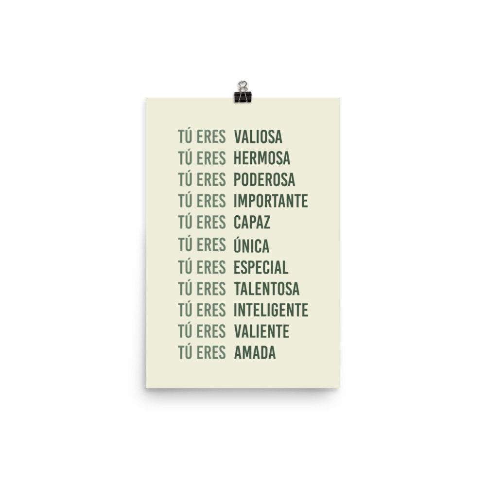 TÚ ERES AFIRMACIÓN | Green Physical Print | Latina Feminist Poster, Empowered Women Print, Latina Girl Room
