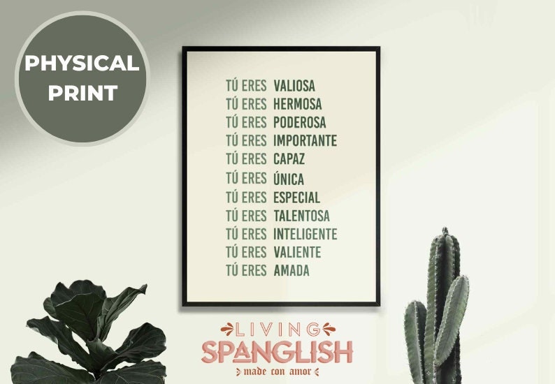 TÚ ERES AFIRMACIÓN | Green Physical Print | Latina Feminist Poster, Empowered Women Print, Latina Girl Room