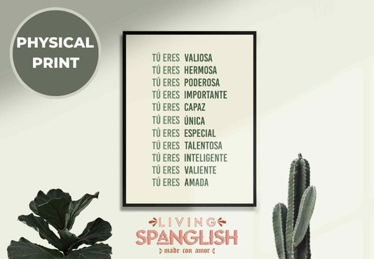TÚ ERES AFIRMACIÓN | Green Physical Print | Latina Feminist Poster, Empowered Women Print, Latina Girl Room
