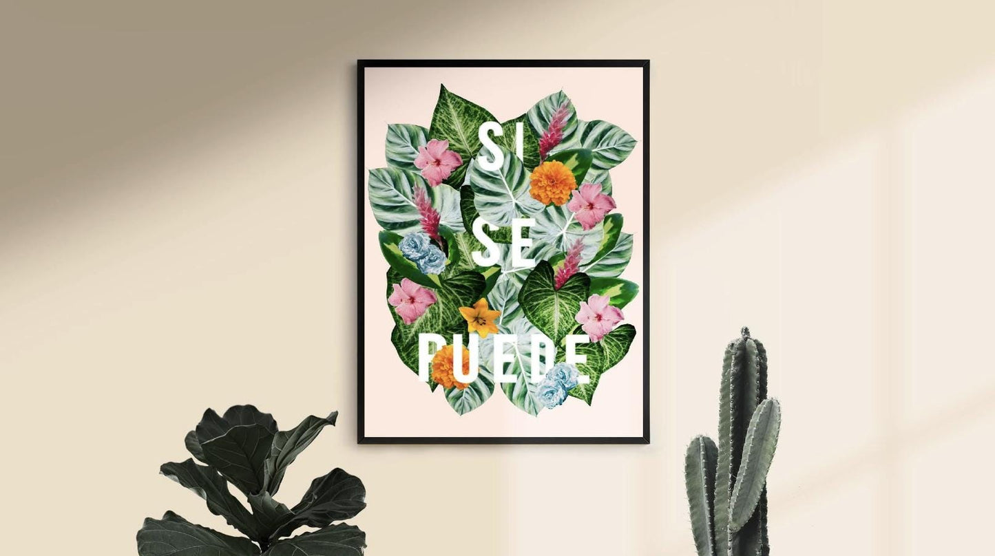 Custom Floral Quote Print, Custom Print, Custom Quote, Quote Print, Quote Wall Art, Personalized Floral Quote, Custom Wall Art, Si Se Puede